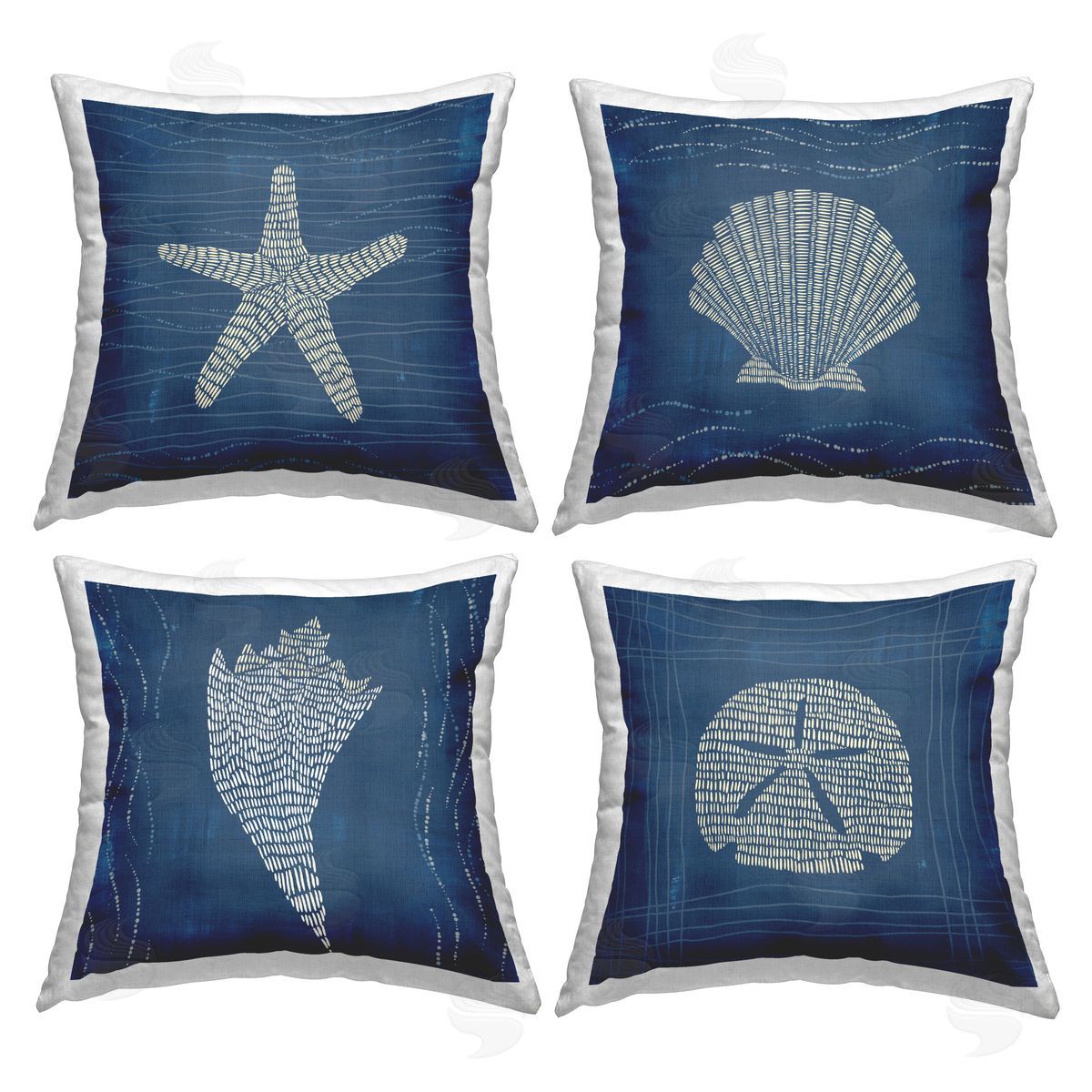 Jetty Home LLC Blue Wave Pattern Shells Printed Plush Polyester Throw Pillow