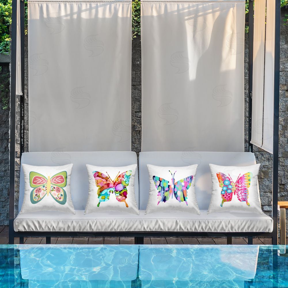 Lisa Nohren Vivid Pattern Butterflies Outdoor Quick-Dry Polyester Printed Throw Pillow in Back Yard