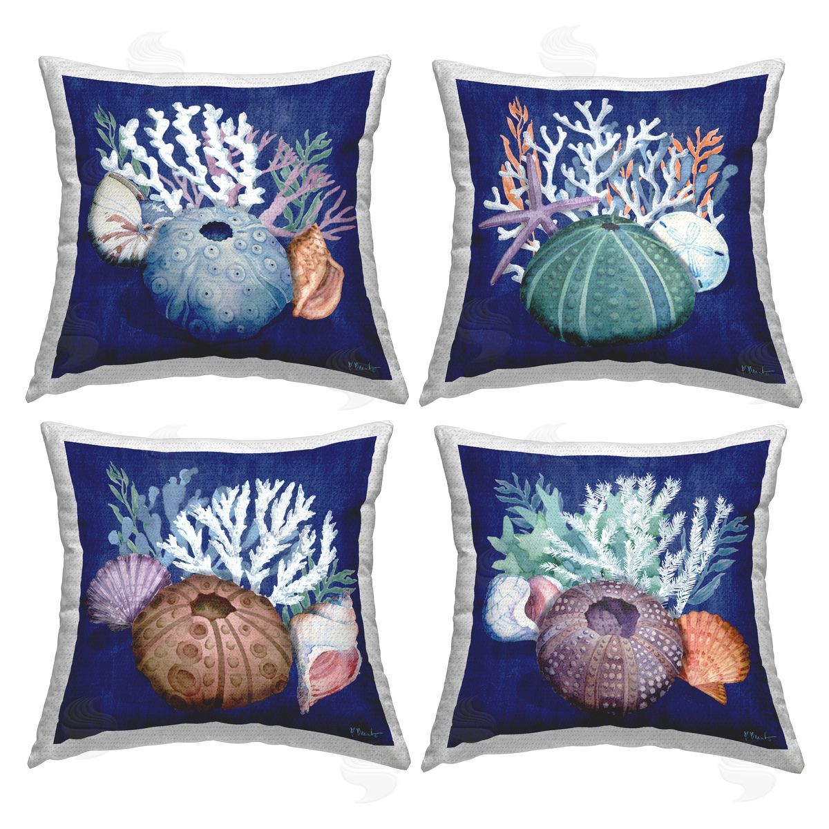Paul Brent Beach Urchin & Coral Outdoor Quick-Dry Polyester Printed Throw Pillow