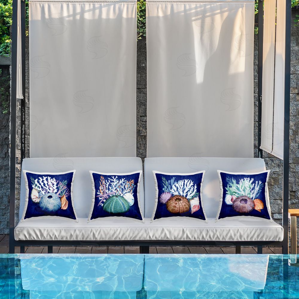 Paul Brent Beach Urchin & Coral Outdoor Quick-Dry Polyester Printed Throw Pillow in Back Yard