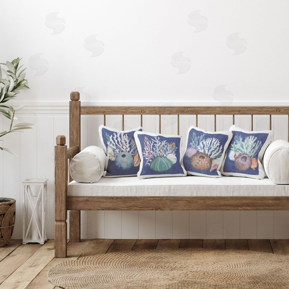 Paul Brent Beach Urchin & Coral Printed Plush Polyester Throw Pillow On Chair
