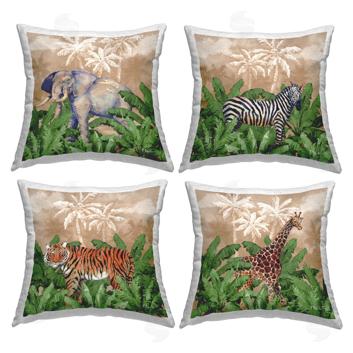 Paul Brent Jungle Life at Sunset Outdoor Quick-Dry Polyester Printed Throw Pillow