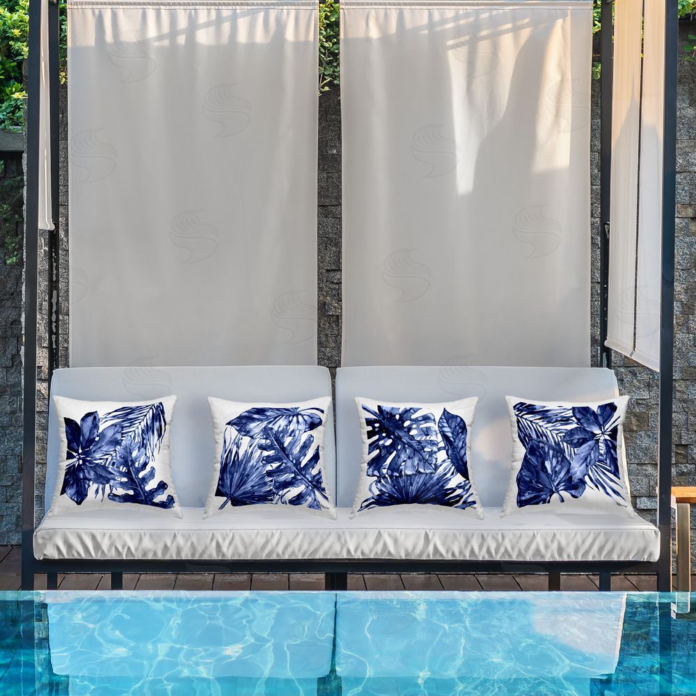 Paul Brent Hued Palm Leaf Fronds Outdoor Quick-Dry Polyester Printed Throw Pillow in Back Yard