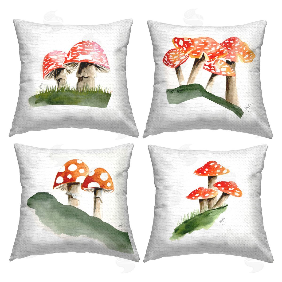 Alexandria Gilbert Kincaid Red Forest Mushrooms Outdoor Quick-Dry Polyester Printed Throw Pillow