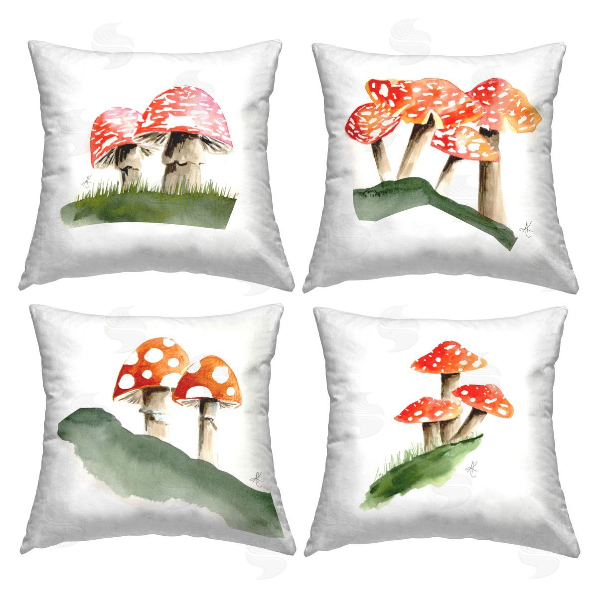 Alexandria Gilbert Kincaid Red Forest Mushrooms Printed Plush Polyester Throw Pillow