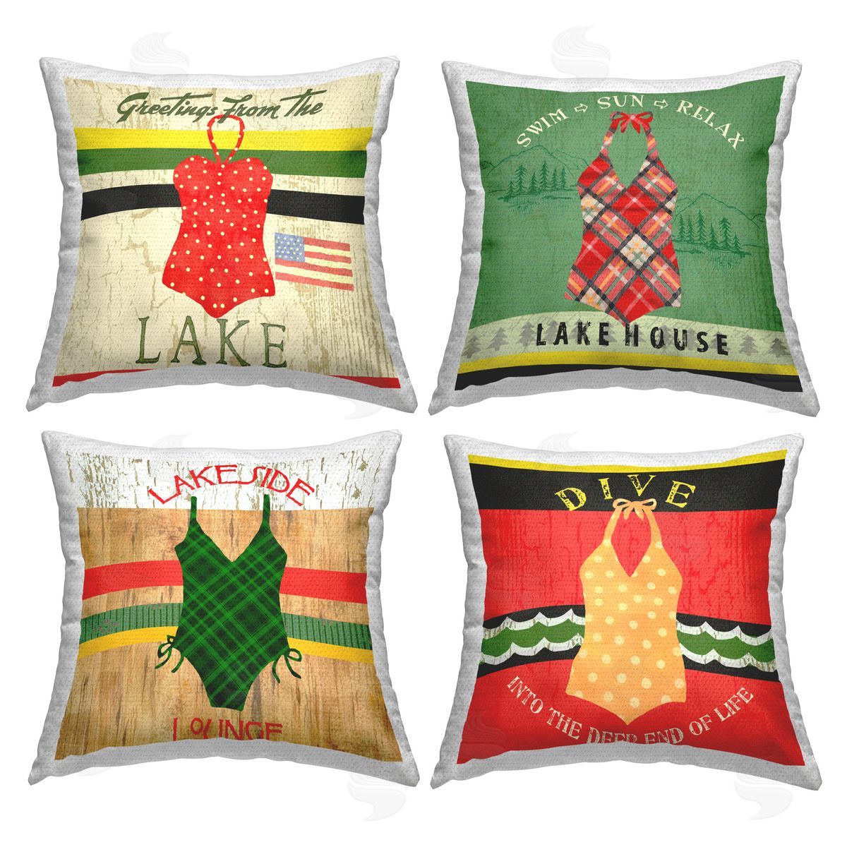 Andrea Tachiera Vintage Rustic Swimsuits Outdoor Quick-Dry Polyester Printed Throw Pillow