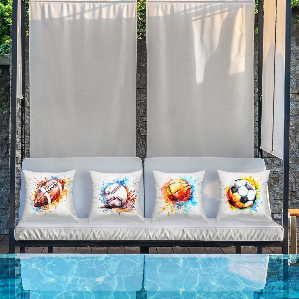 LSR Design Studio Modern Splash Sports Balls Outdoor Quick-Dry Polyester Printed Throw Pillow in Back Yard