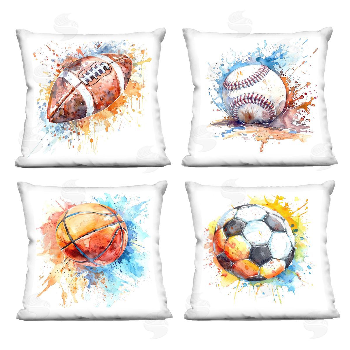 LSR Design Studio Modern Splash Sports Balls Printed Plush Polyester Throw Pillow
