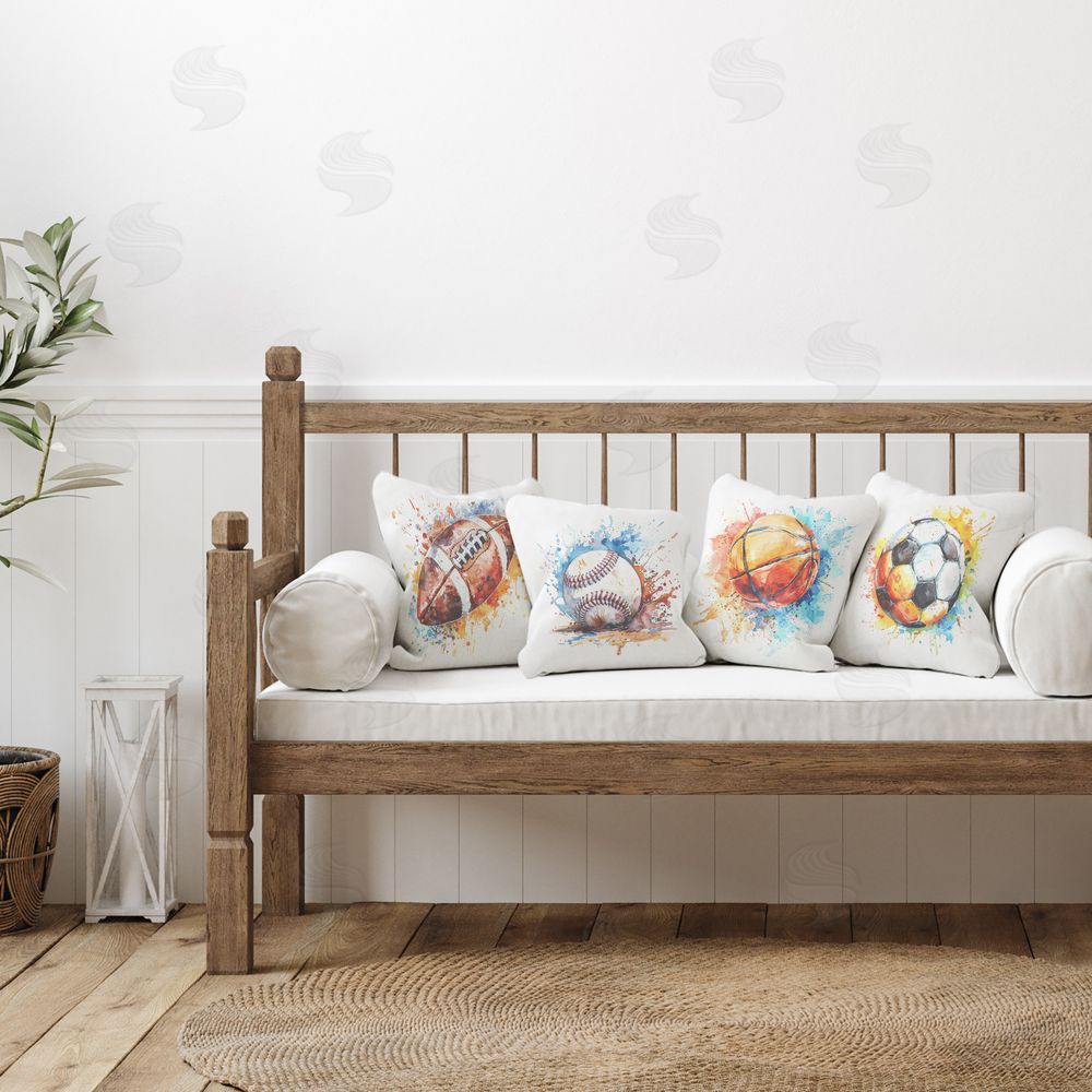 LSR Design Studio Modern Splash Sports Balls Printed Plush Polyester Throw Pillow On Chair