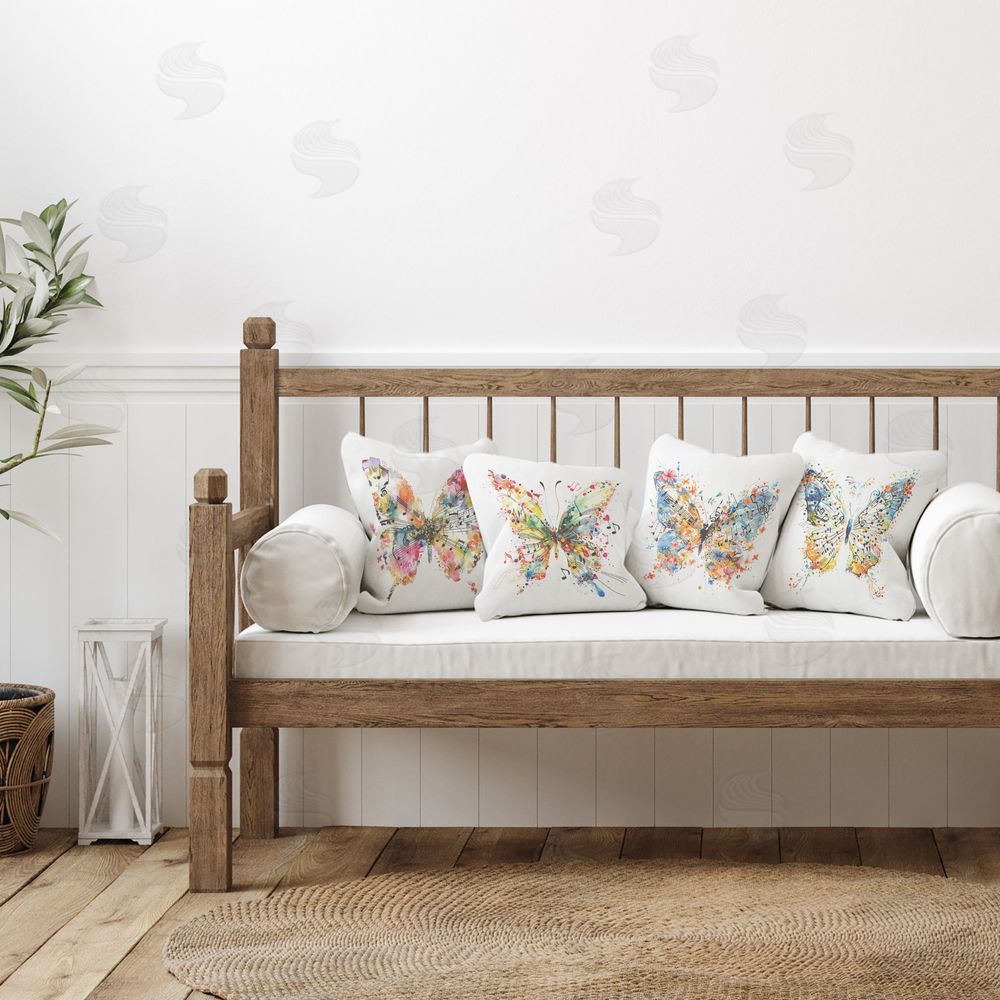 LSR Design Studio Butterflies with Music Notes Printed Plush Polyester Throw Pillow On Chair