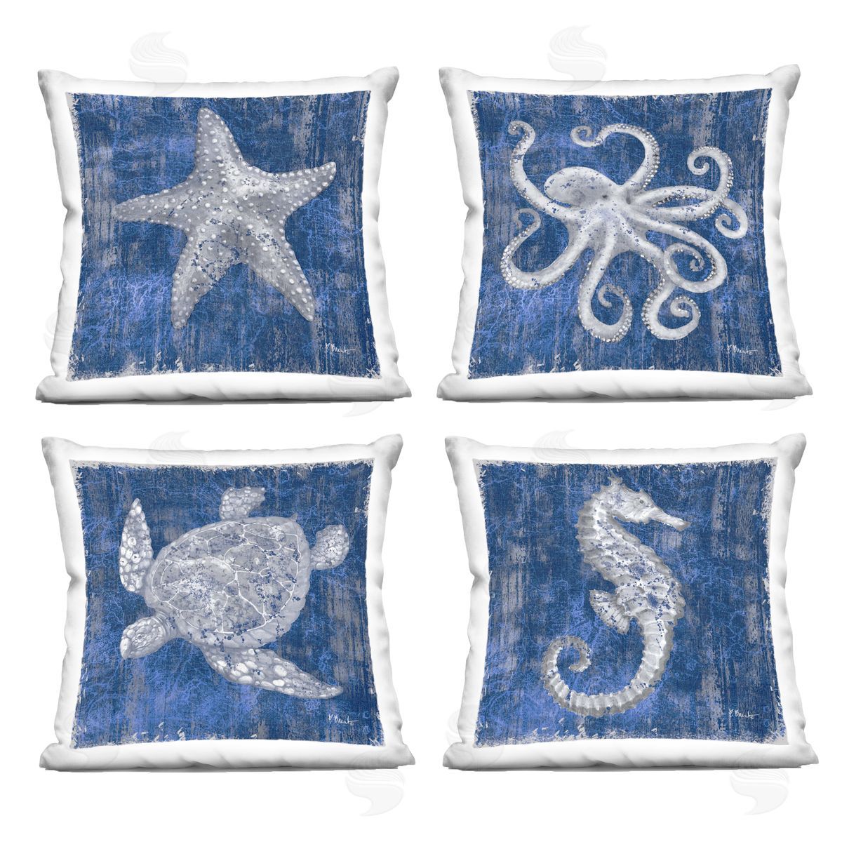 Paul Brent Sea Life on Abstract Blue Printed Plush Polyester Throw Pillow