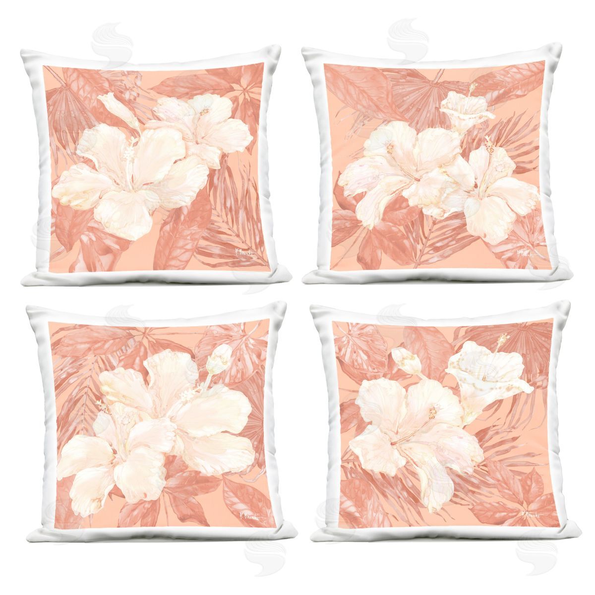 Paul Brent Peach Hibiscus Flowers Outdoor Quick-Dry Polyester Printed Throw Pillow
