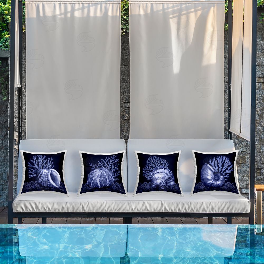 Paul Brent Indigo Nautical Seashells Outdoor Quick-Dry Polyester Printed Throw Pillow in Back Yard