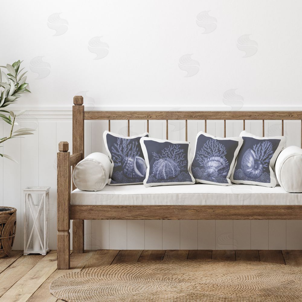 Paul Brent Indigo Nautical Seashells Printed Plush Polyester Throw Pillow On Chair