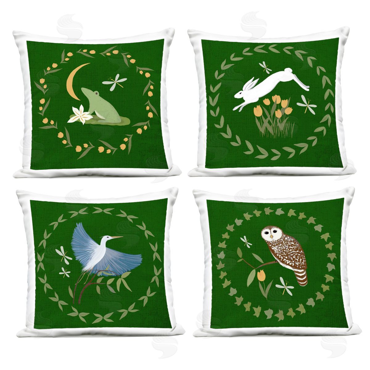 Michelle Ingari Designs Animals with Circular Wreaths Outdoor Quick-Dry Polyester Printed Throw Pillow