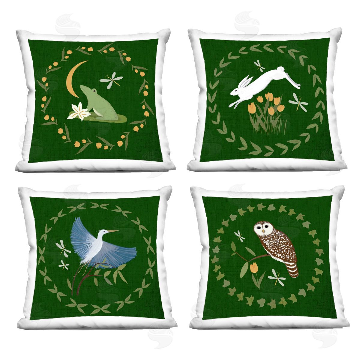 Michelle Ingari Designs Animals with Circular Wreaths Printed Plush Polyester Throw Pillow