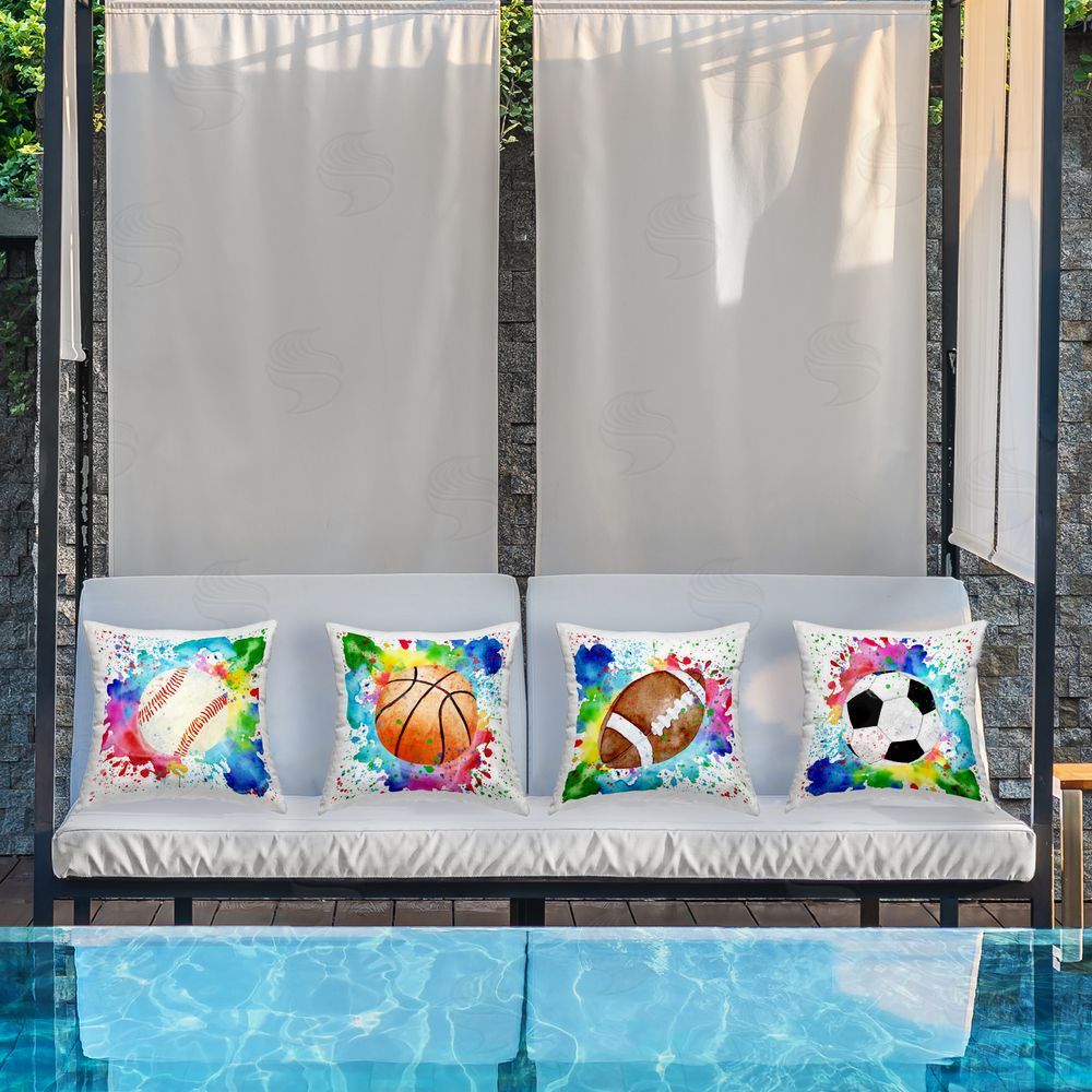 Kim Allen Modern Sports Balls Splash Outdoor Quick-Dry Polyester Printed Throw Pillow in Back Yard