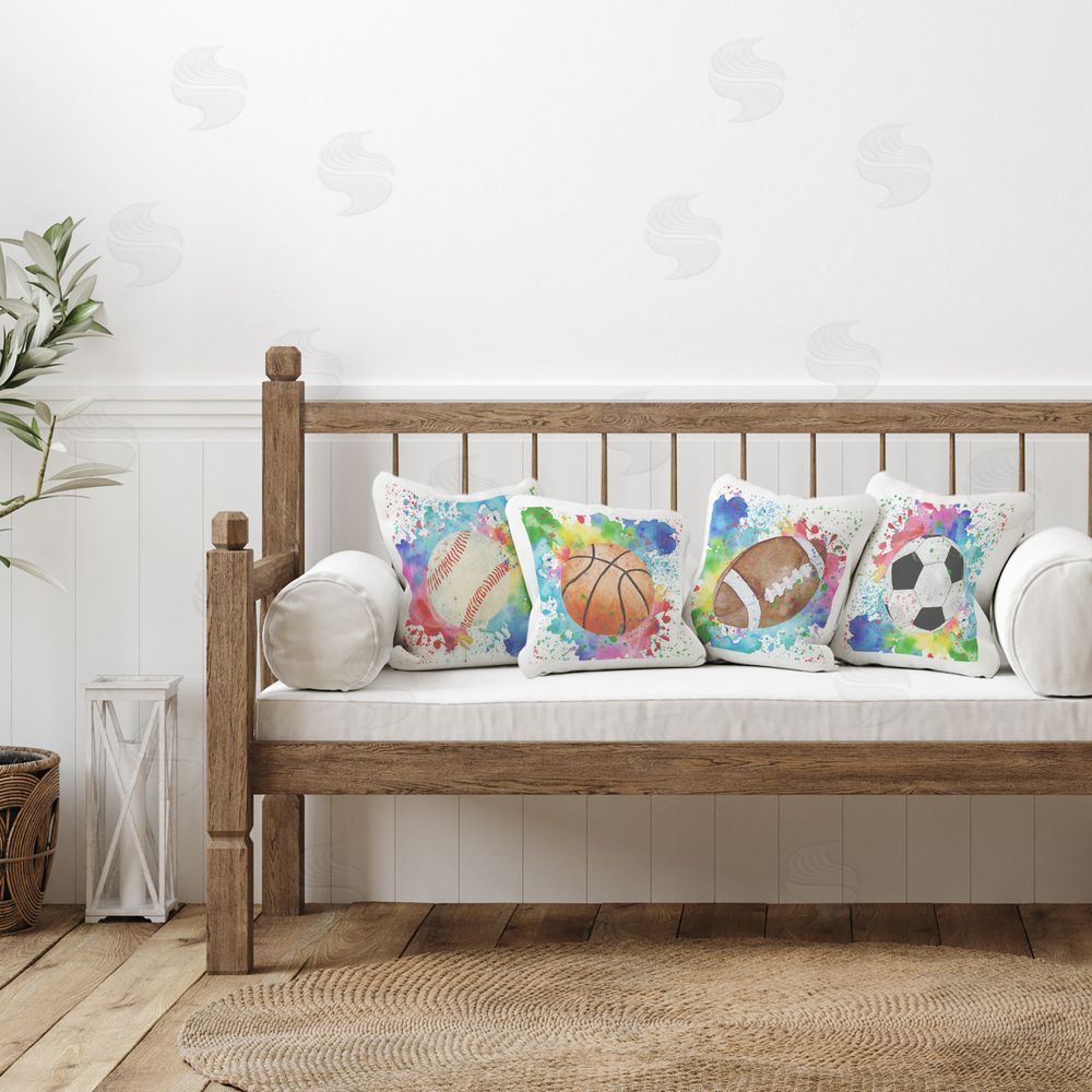 Kim Allen Modern Sports Balls Splash Printed Plush Polyester Throw Pillow On Chair