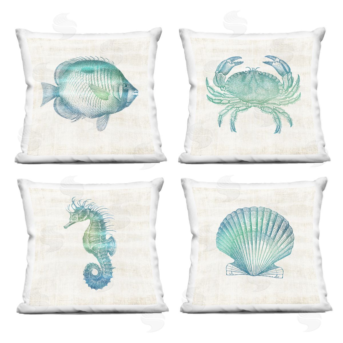 Susan Arnot Aquatic Sea Life Impressions Printed Plush Polyester Throw Pillow