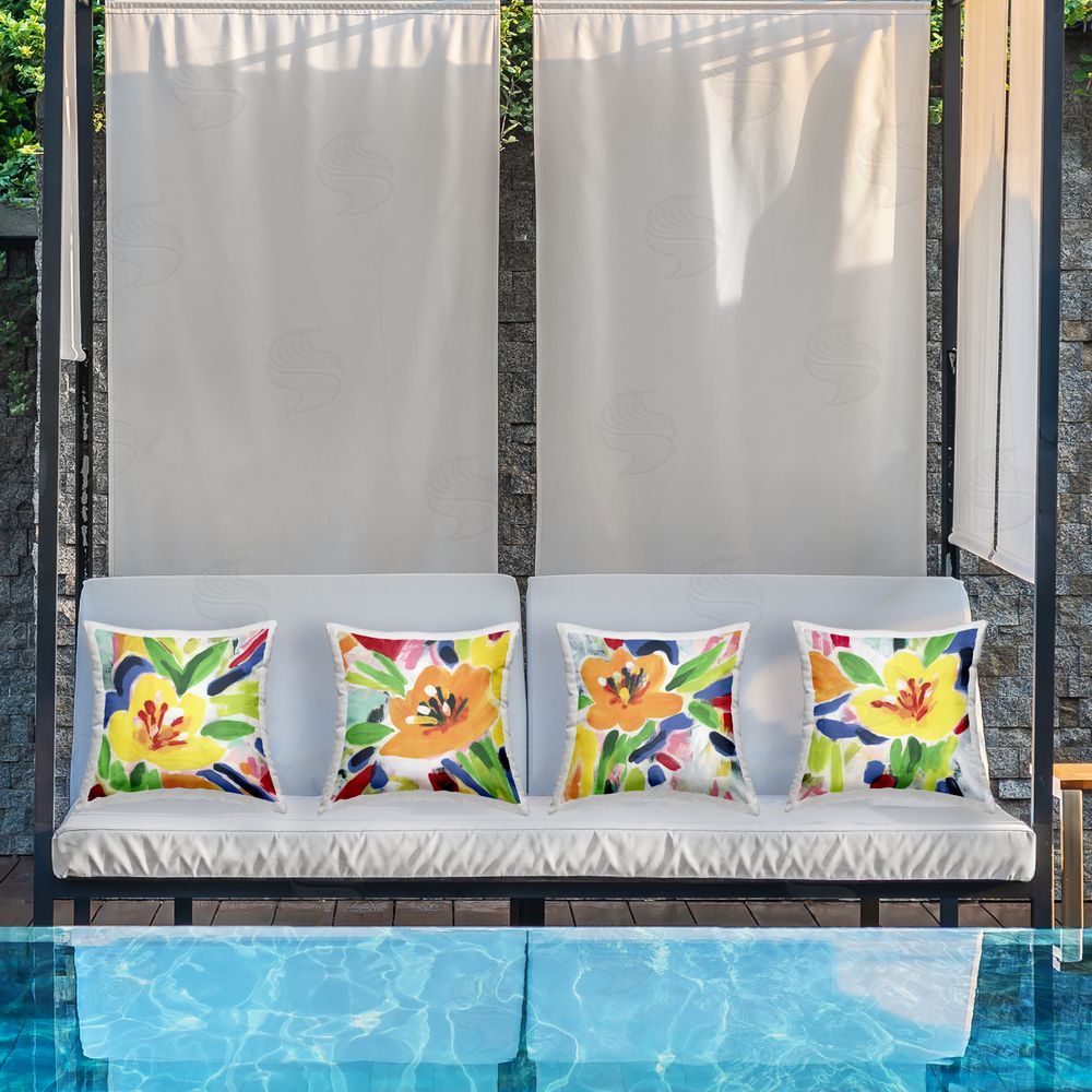 June Erica Vess Fresh Vivid Blossoms Outdoor Quick-Dry Polyester Printed Throw Pillow in Back Yard