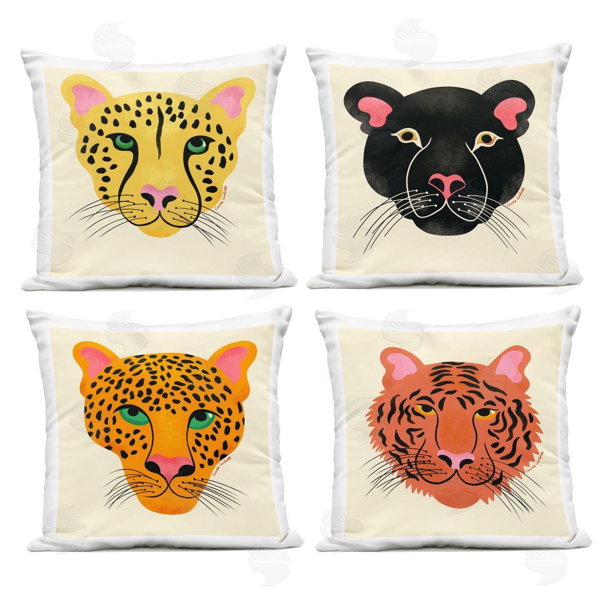 Carrie Cantwell Modern Jungle Wildlife Faces Outdoor Quick-Dry Polyester Printed Throw Pillow