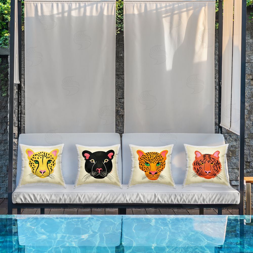 Carrie Cantwell Modern Jungle Wildlife Faces Outdoor Quick-Dry Polyester Printed Throw Pillow in Back Yard