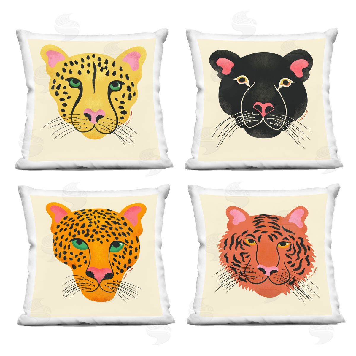 Carrie Cantwell Modern Jungle Wildlife Faces Printed Plush Polyester Throw Pillow