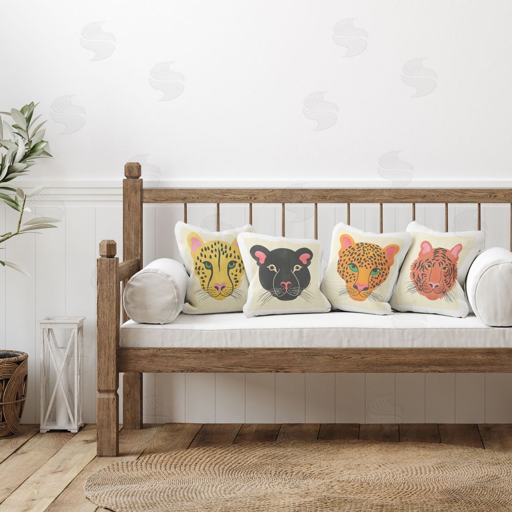 Carrie Cantwell Modern Jungle Wildlife Faces Printed Plush Polyester Throw Pillow On Chair