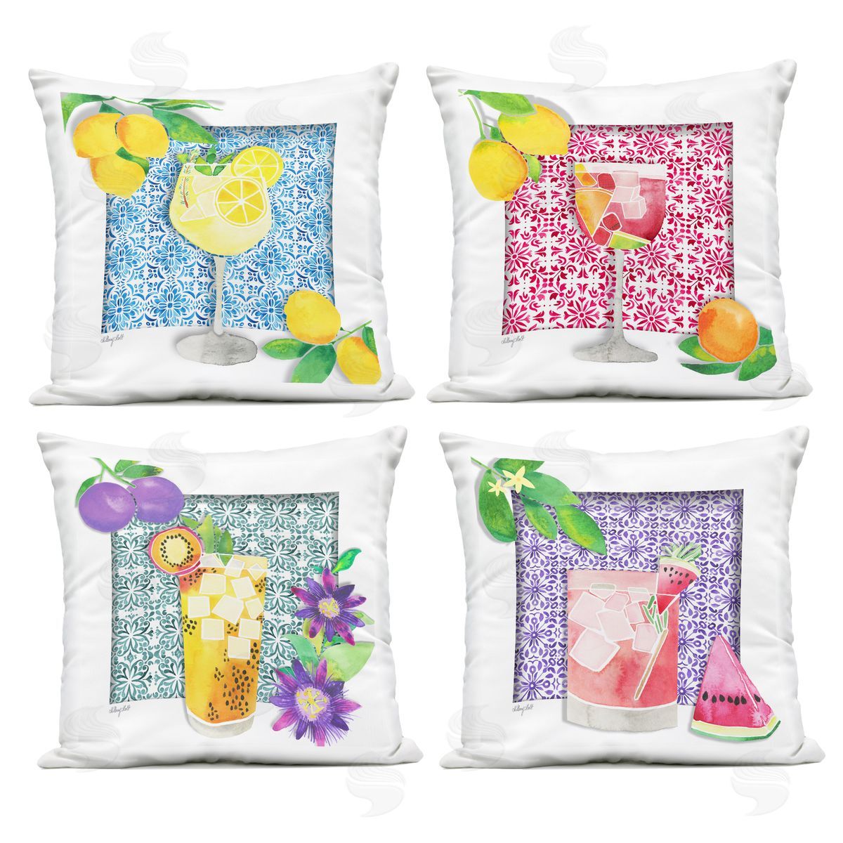 Hillary Holt Mediterranean Mixed Drinks Outdoor Quick-Dry Polyester Printed Throw Pillow