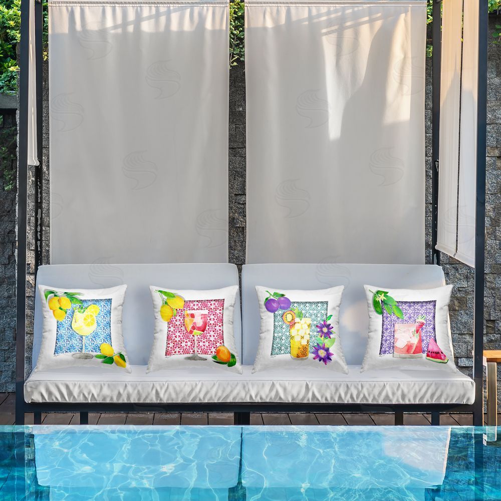 Hillary Holt Mediterranean Mixed Drinks Outdoor Quick-Dry Polyester Printed Throw Pillow in Back Yard