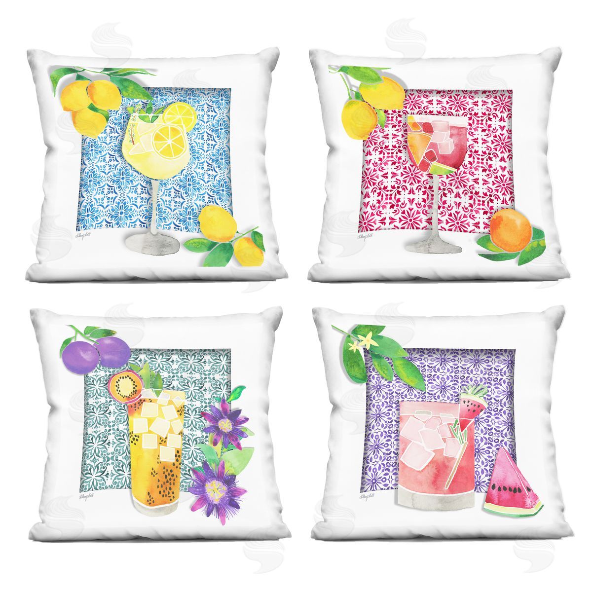 Hillary Holt Mediterranean Mixed Drinks Printed Plush Polyester Throw Pillow