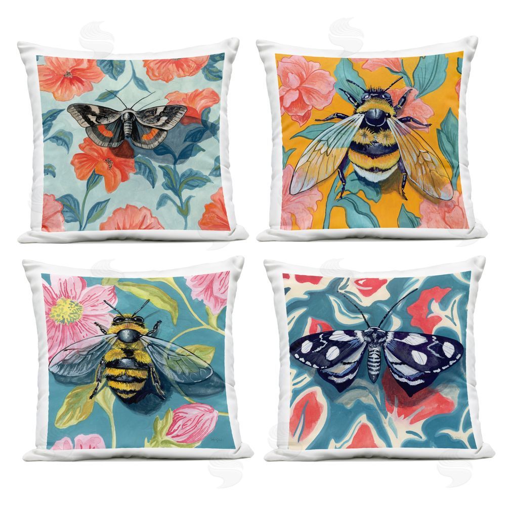 Kate Jarvik Birch Insects on Flower Patterns Outdoor Printed Throw Pillow