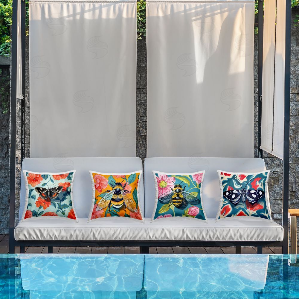 Kate Jarvik Birch Insects on Flower Patterns Outdoor Printed Throw Pillow on Patio