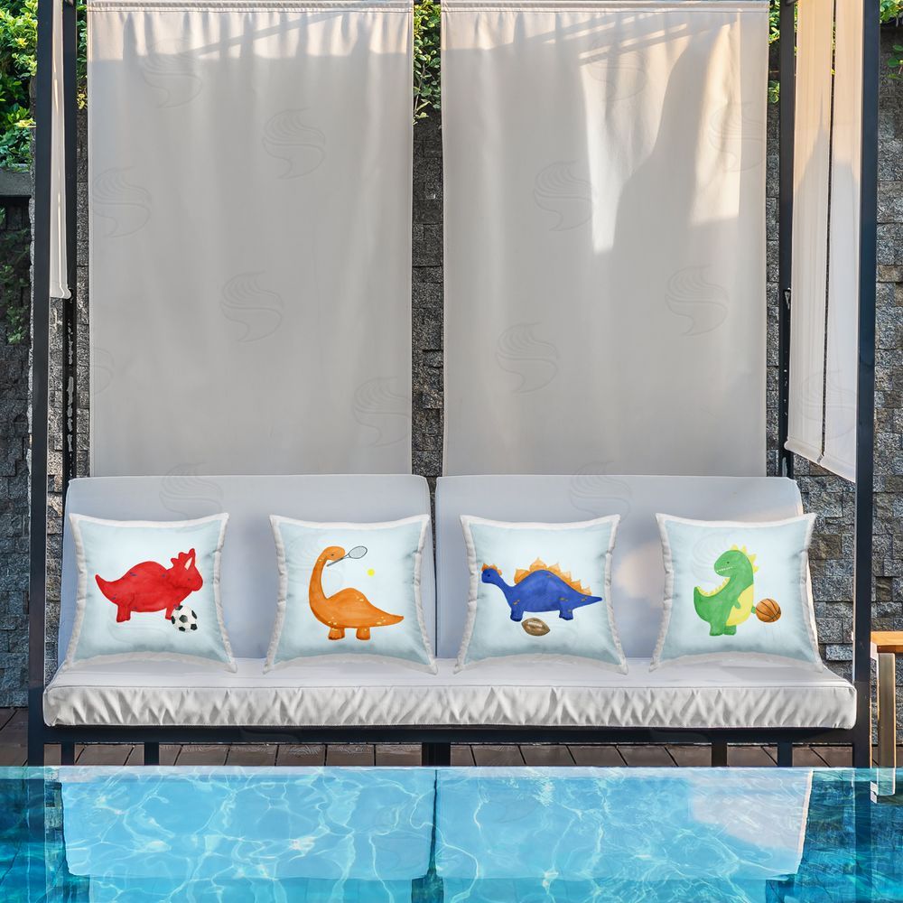 Lucille Price Baby Dinos Playing Sports Outdoor Printed Throw Pillow on Patio