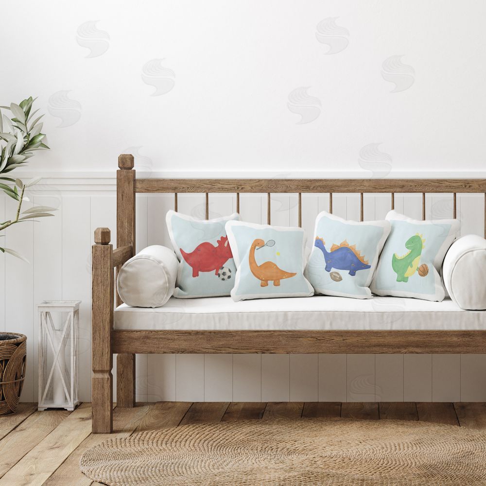 Lucille Price Baby Dinos Playing Sports Printed Throw Pillow in Room