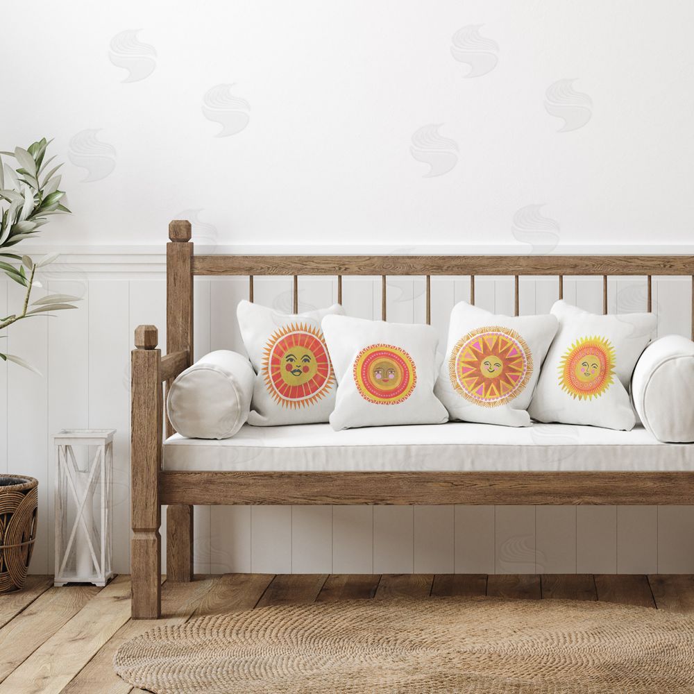 Katherine Herrell Studio Warm Happy Suns Square Printed Throw Pillow on Seat