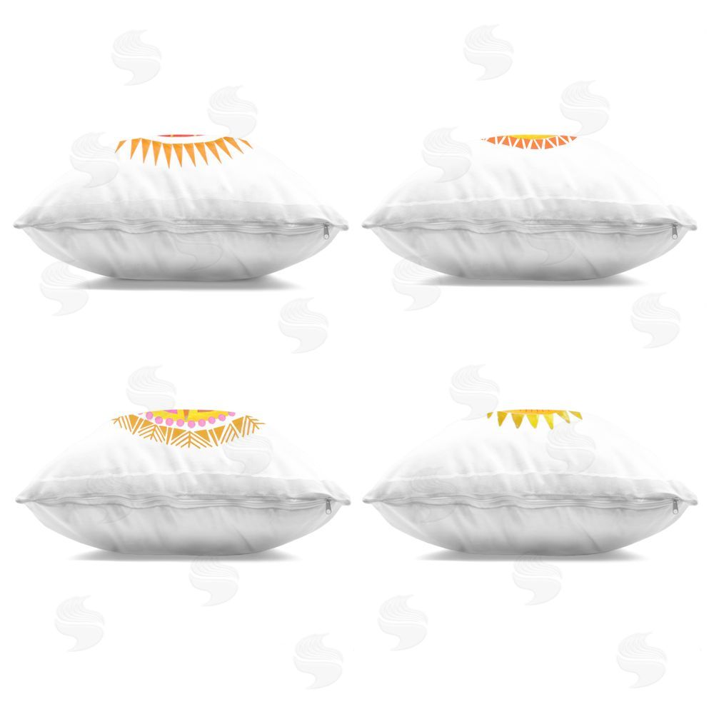 Katherine Herrell Studio Warm Happy Suns Square Printed Throw Pillow Side View with Zipper Detail