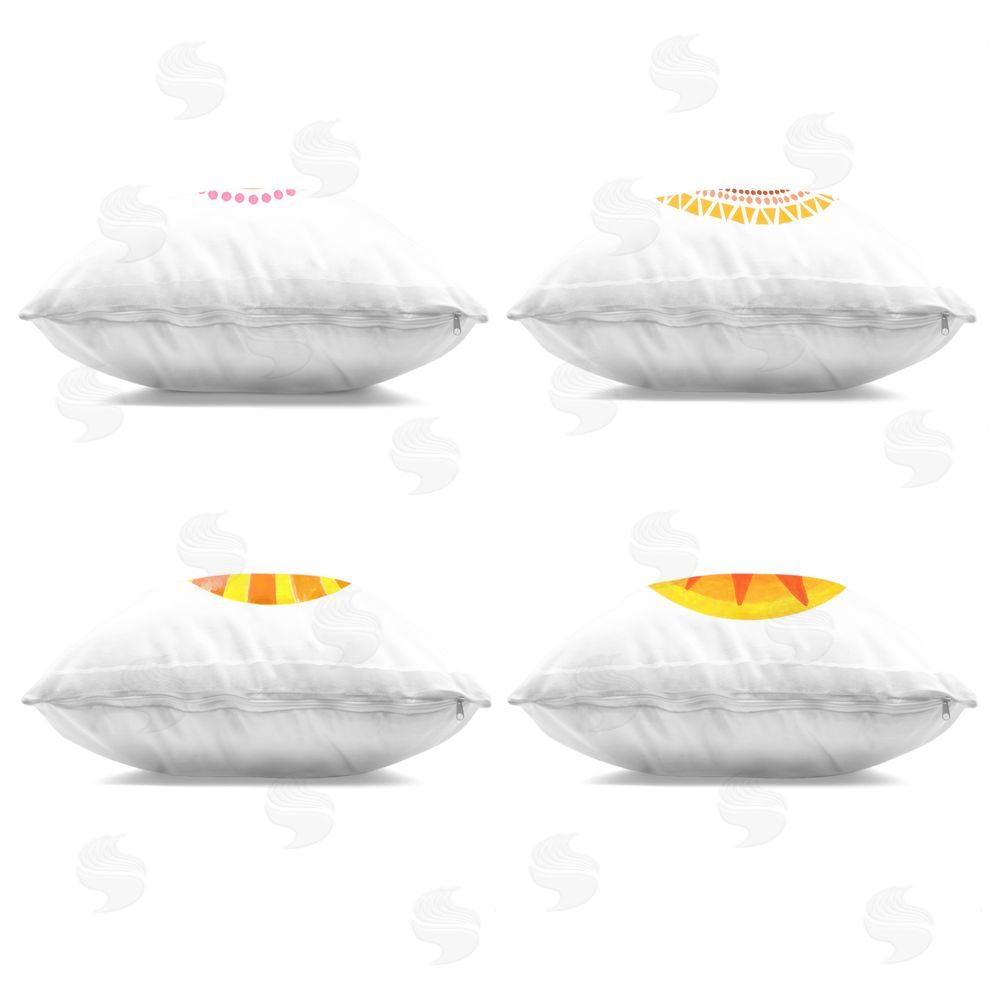 Katherine Herrell Studio Whimsical Smiling Suns Square Printed Throw Pillow Side View with Zipper Detail