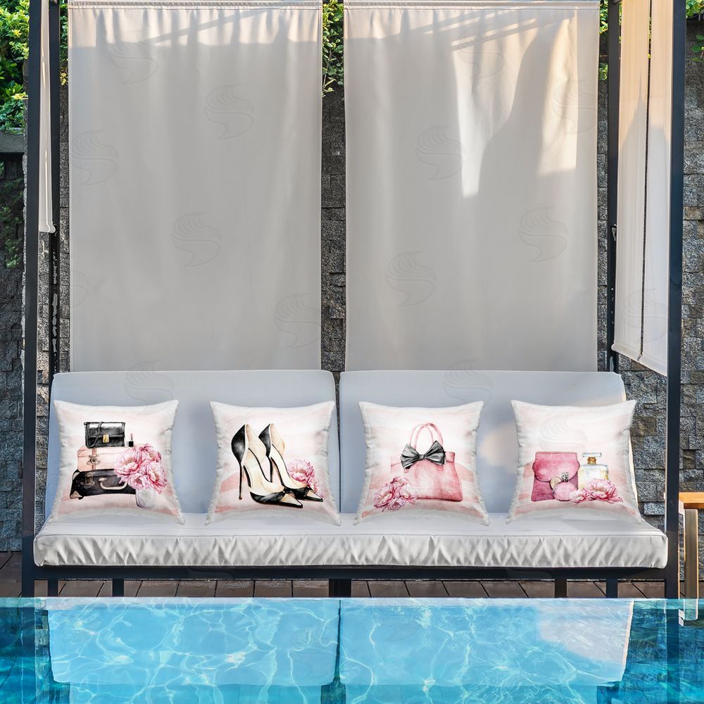 Kim Allen Rosy Glam Time Outdoor Quick-Dry Polyester Printed Square Pillow Set on Patio