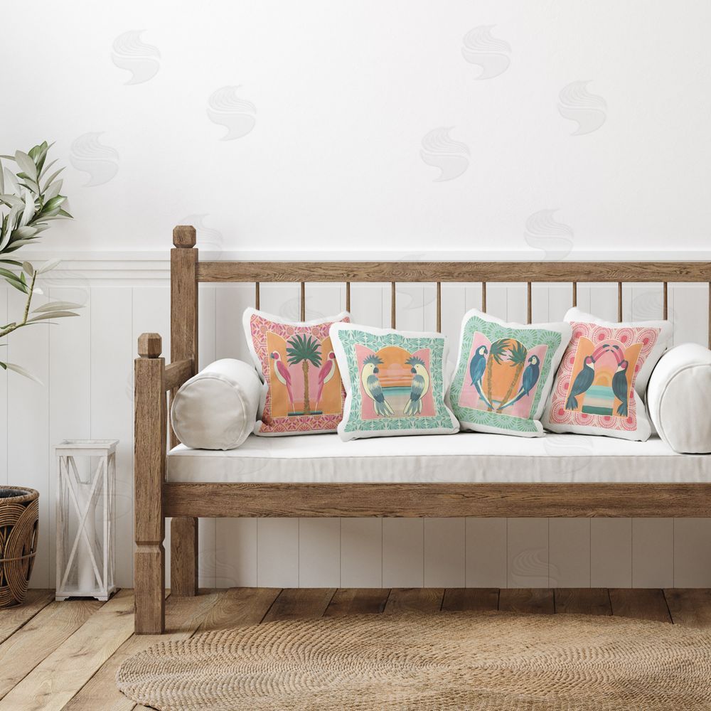 Yvette St. Amant Patterned Twin Bird Symmetry Plush Polyester Printed Square Pillow Set in Room