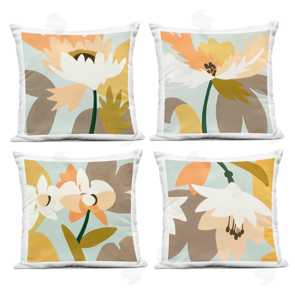Liz Jardine Minimal Stylized Leafy Blooms Outdoor Quick-Dry Polyester Square Throw Pillow