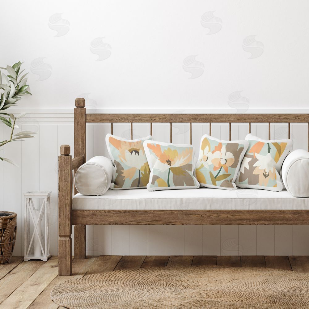 Liz Jardine Minimal Stylized Leafy Blooms Plush Polyester Printed Square Pillow Set in Room