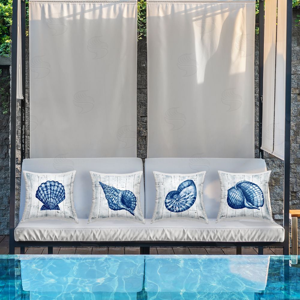 Paul Brent Coastal Timberland Seashells Outdoor Square Printed Throw Pillow on Seat