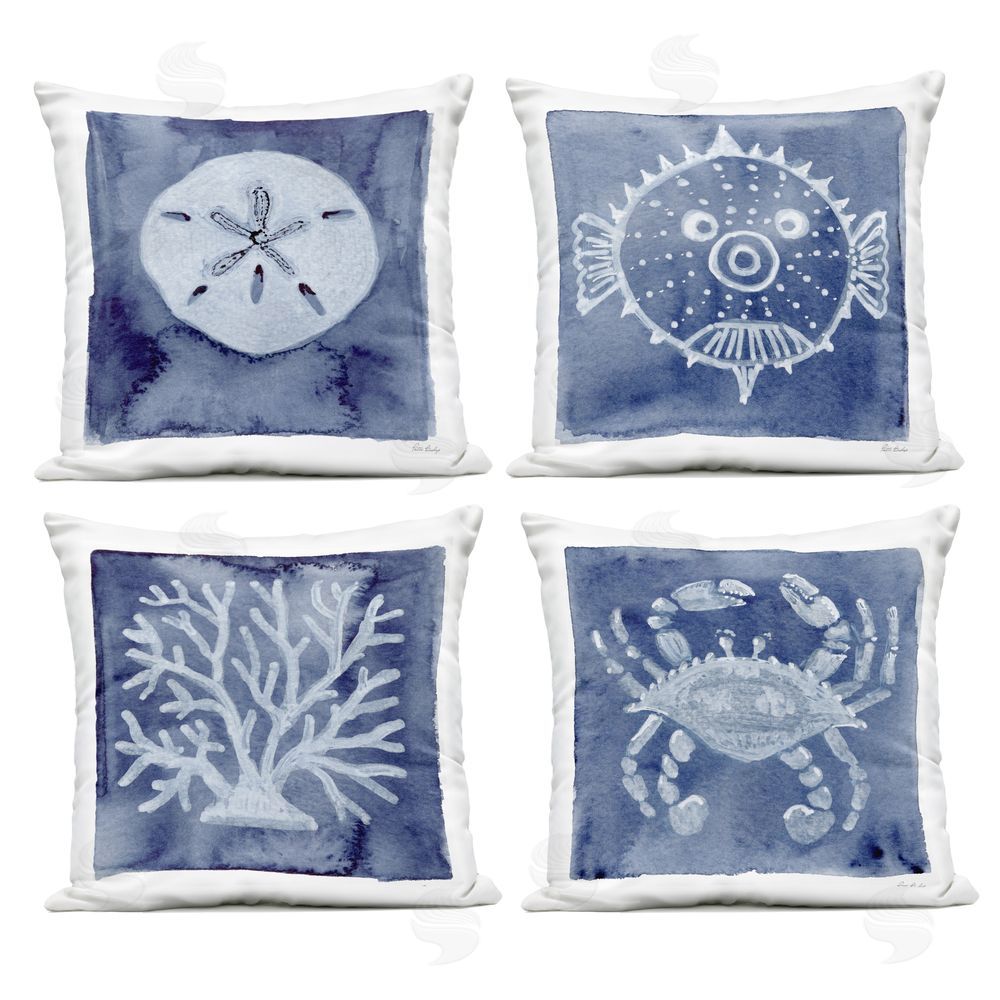 Patti Bishop Aquatic Creatures on Indigo Outdoor Quick-Dry Polyester Square Throw Pillow