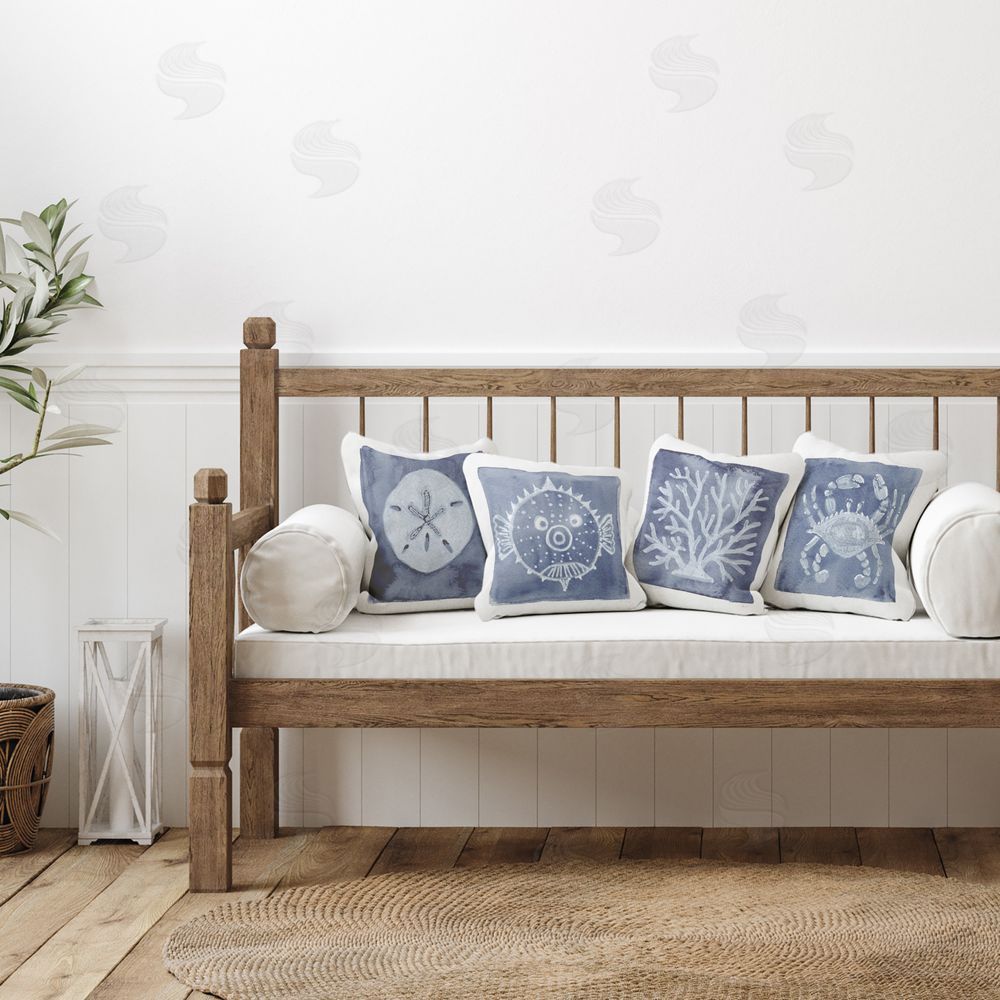 Patti Bishop Aquatic Creatures on Indigo Plush Polyester Printed Square Pillow Set in Room
