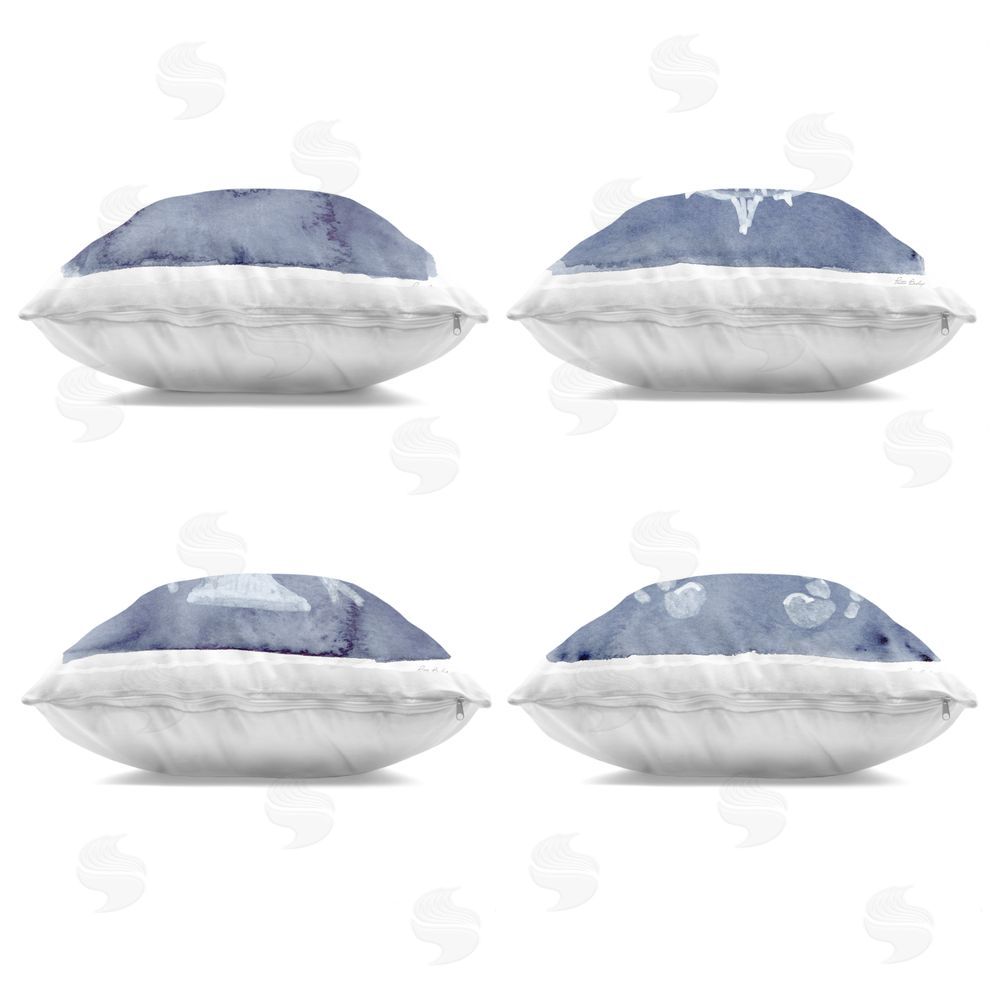 Patti Bishop Aquatic Creatures on Indigo Indoor Plush Polyester Square Throw Pillow Zipper Detail
