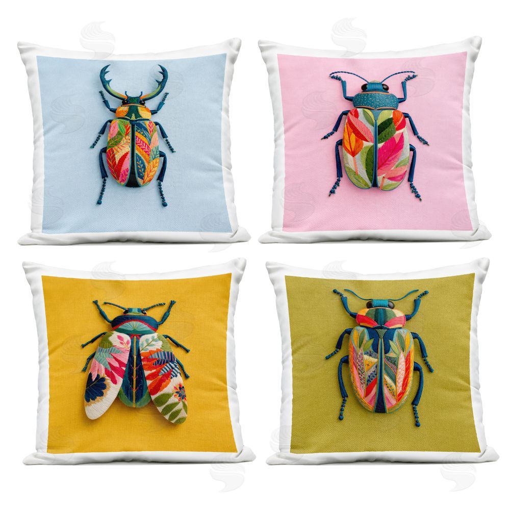A Barefoot Stylist Faux Embroidered Beetles Outdoor Quick-Dry Polyester Square Throw Pillow