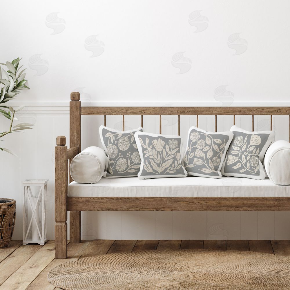 Cheryl Warrick Leafy Botanicals on Grey Plush Polyester Printed Square Pillow Set in Room