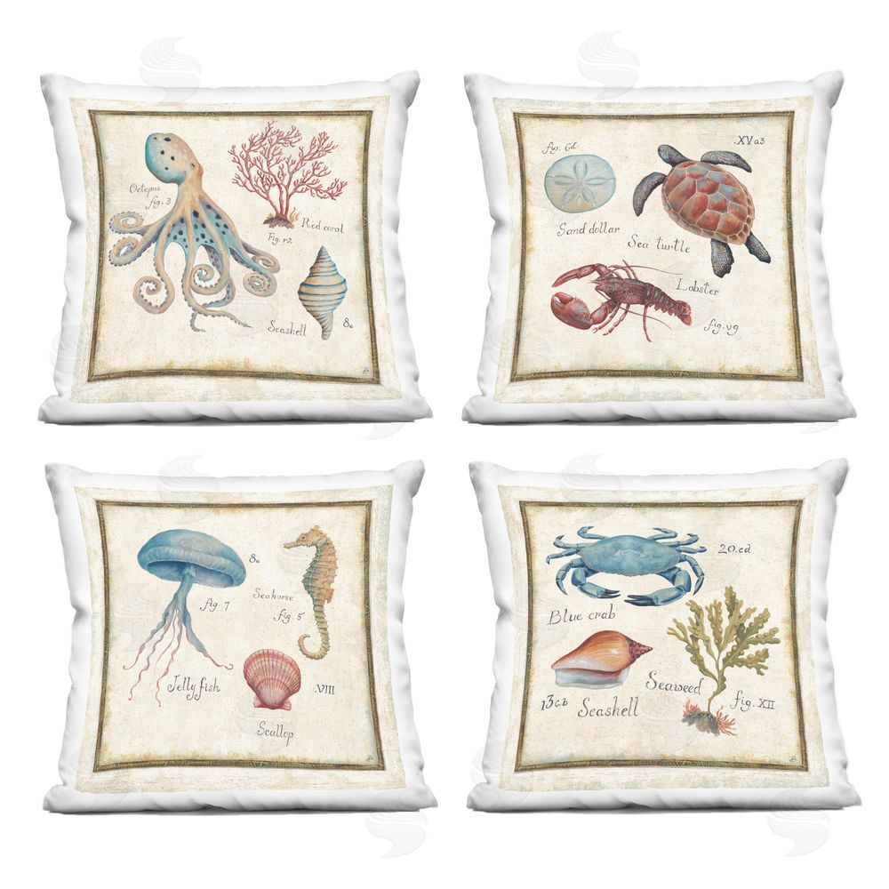 Daphne Brissonnet Vintage Oceanography Creatures Indoor Plush Polyester Square Throw Pillow