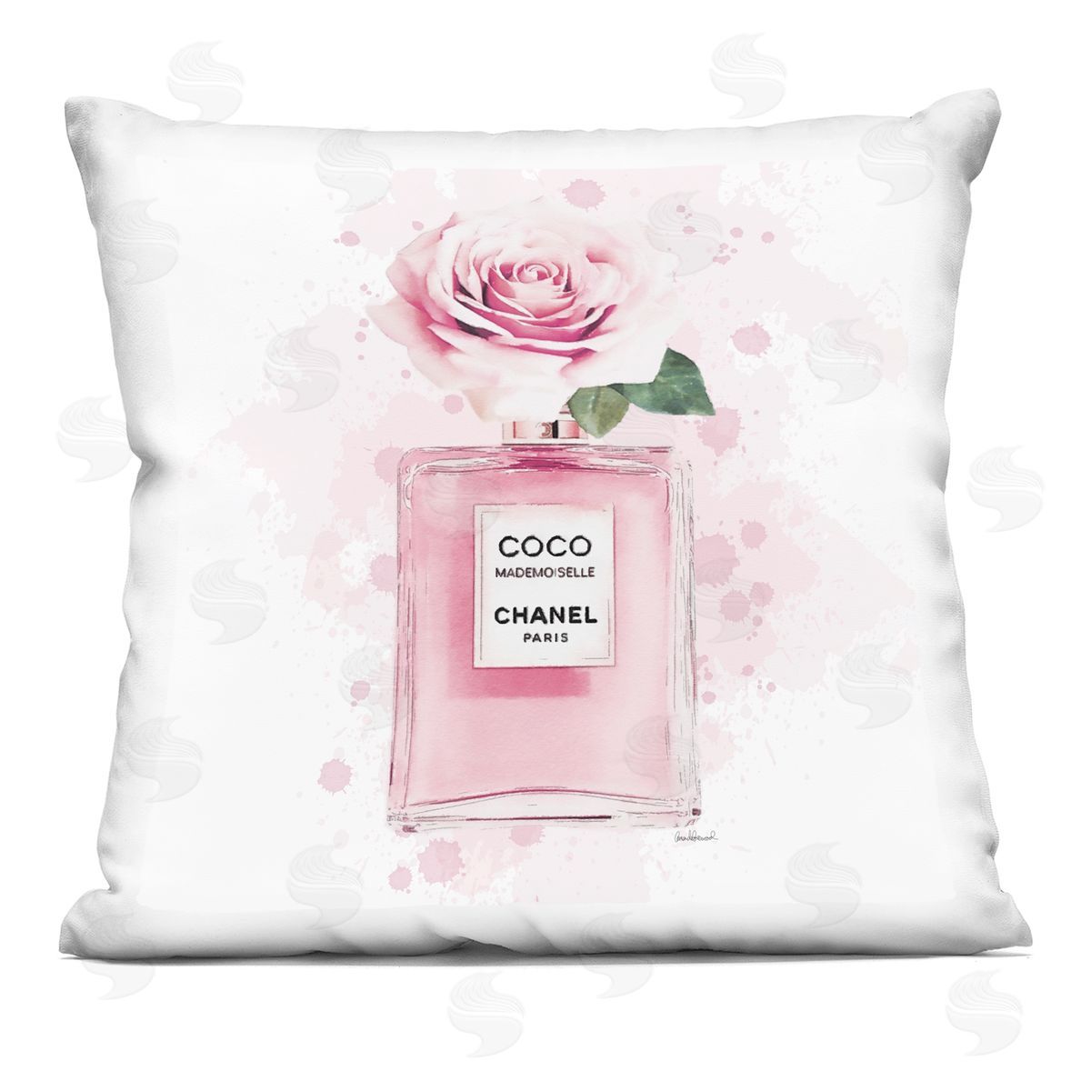 Pink Flower Perfume Decorative Printed Pillow, Home Decor by Amanda Greenwood